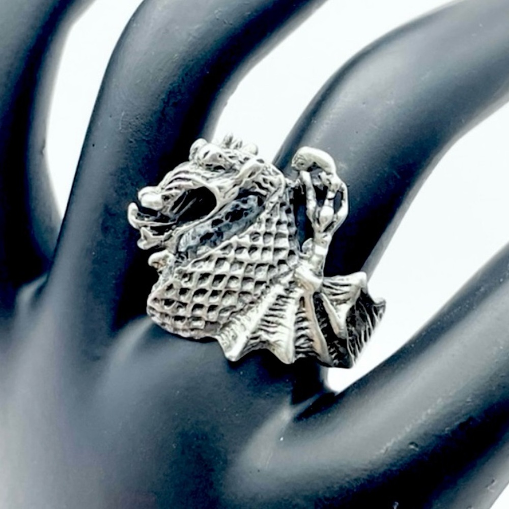 3d Sterling Silver Dragon Ring - Large Statement … - image 1